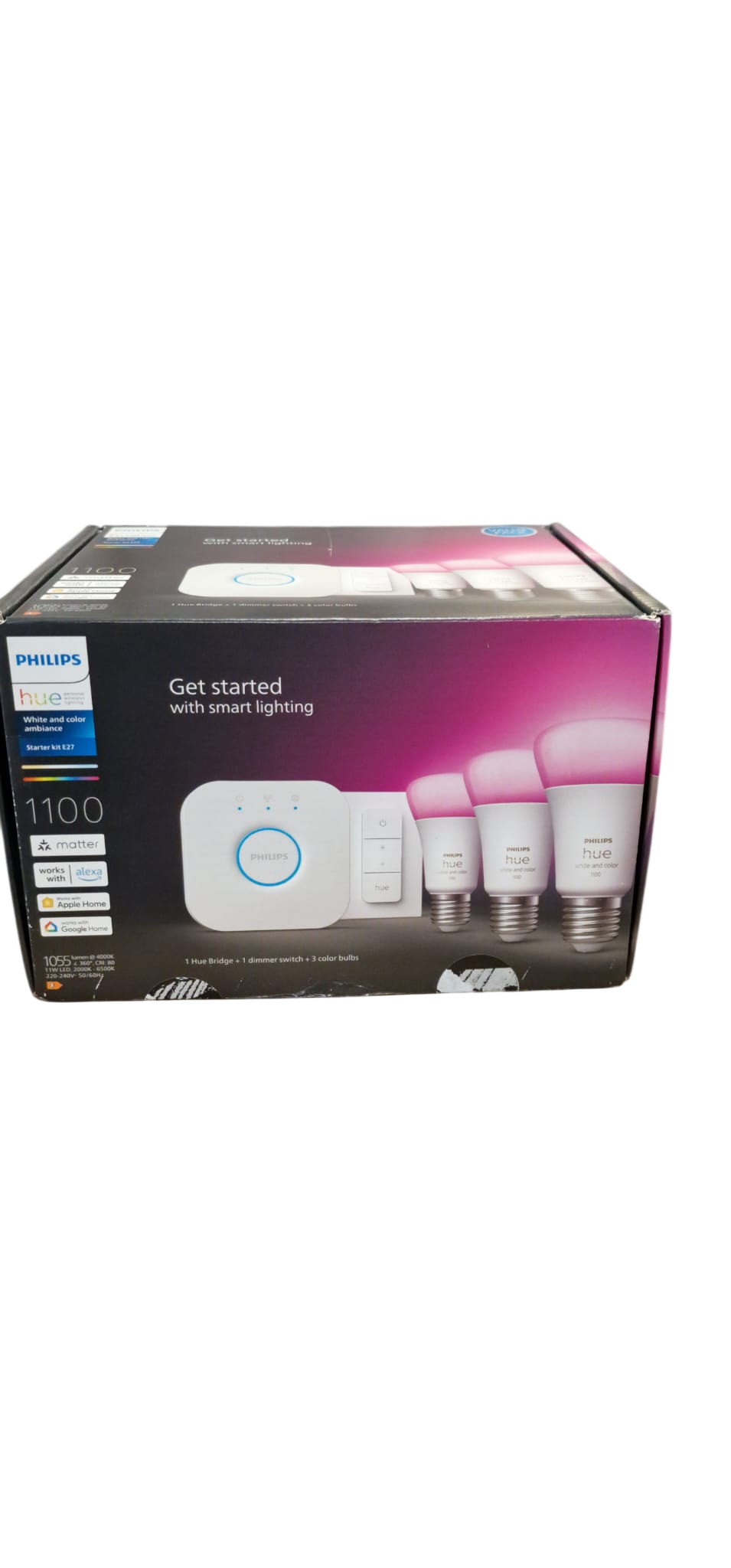 Philips Hue Starter Kit Éclairage E27 - 3 ampoules + Bridge + Dimmer