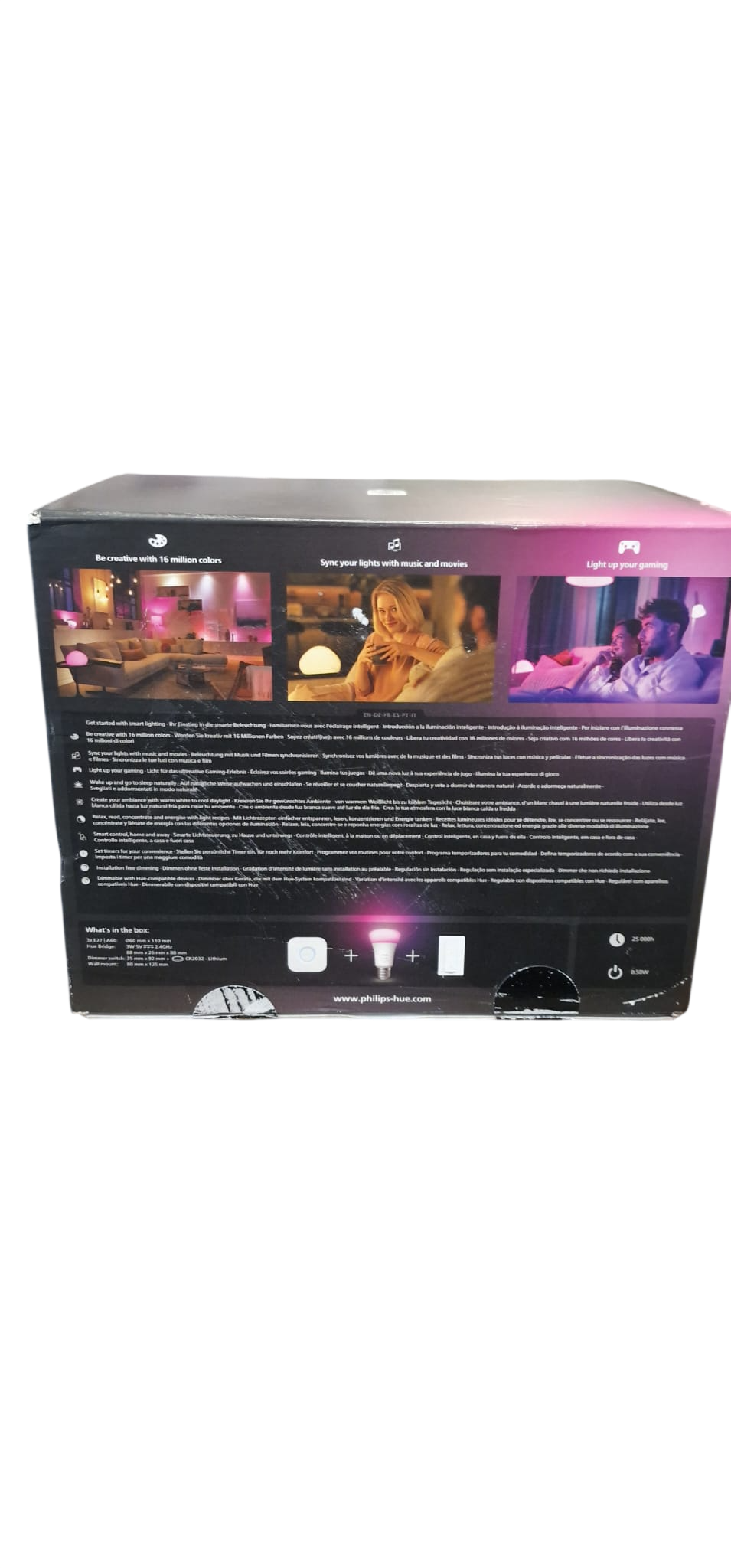 Philips Hue Starter Kit Éclairage E27 - 3 ampoules + Bridge + Dimmer