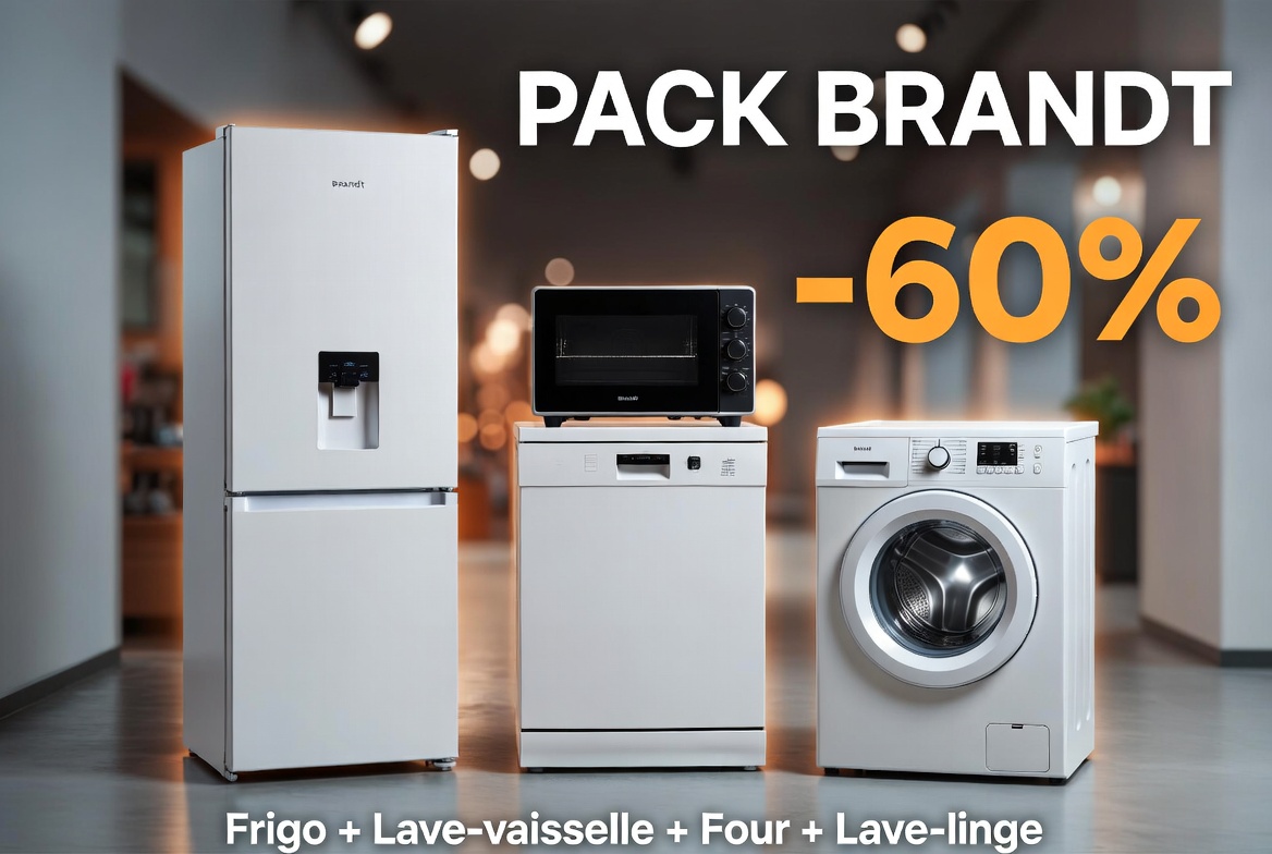 Pack Brandt Cuisine Complète - Réfrigérateur + Lave-vaisselle + Four + Lave-linge
