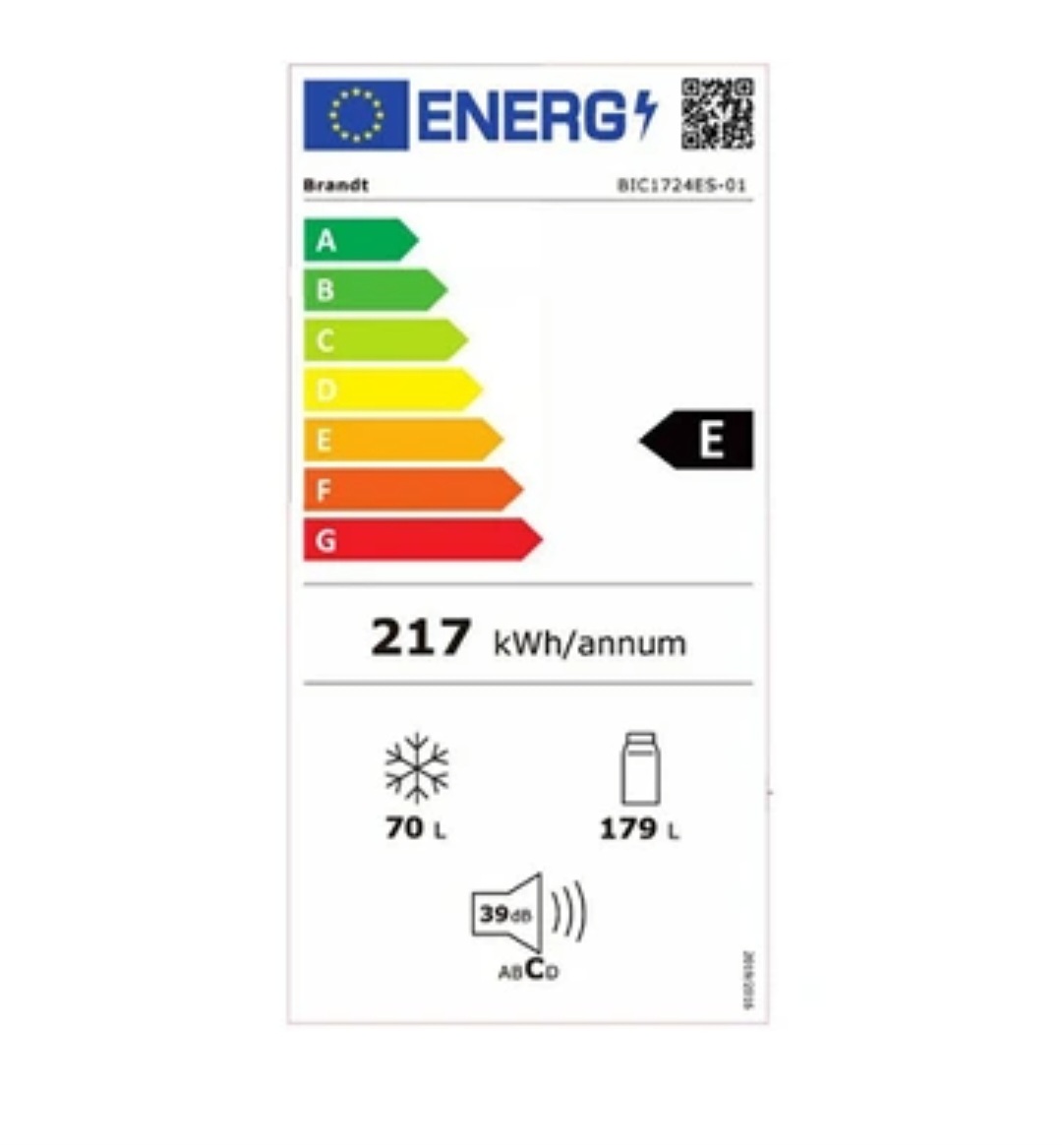 Brandt BIC1724ES - Réfrigérateur congélateur en bas