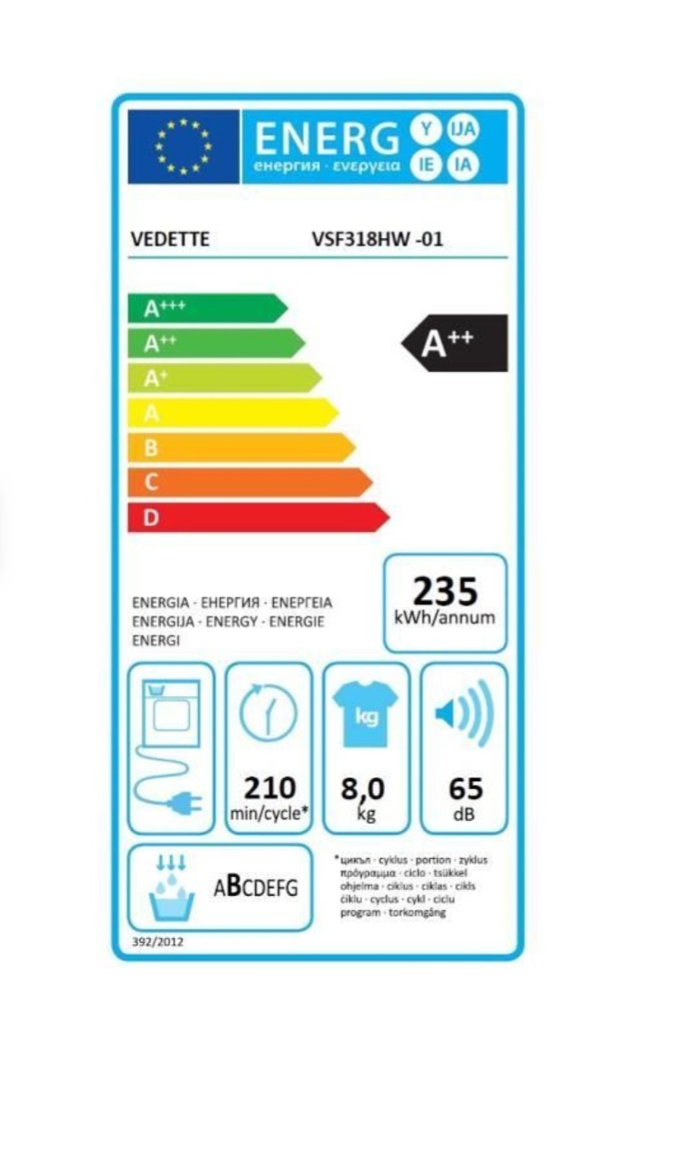 Vedette VSF318HW Séche-linge pompe à chaleur 8kg