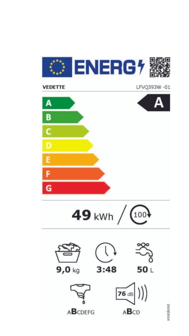 Vedette LFVQ393W lave linge 9kg