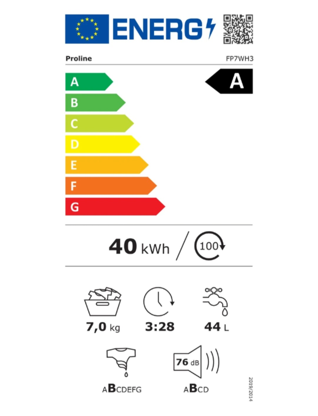 Proline Lave-linge hublot  FP7WH3 Blanc