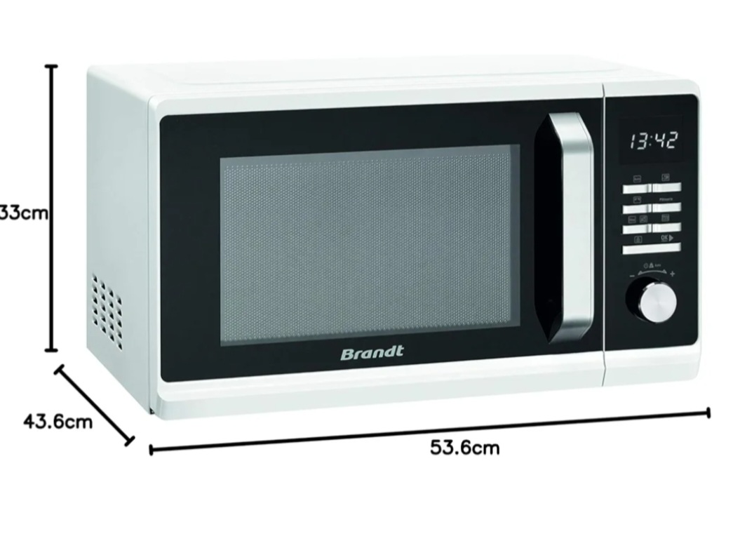 Brandt - SE2302W - Micro-ondes - Autoprogramme - Cavité Inox - Mode Décongélation - 23 L - 800 W - Blanc et Noir