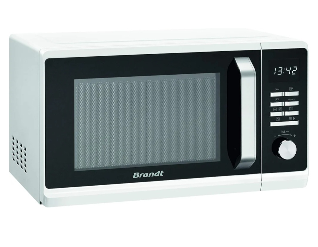 Brandt - SE2302W - Micro-ondes - Autoprogramme - Cavité Inox - Mode Décongélation - 23 L - 800 W - Blanc et Noir